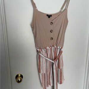 As U Wish - Tan and White Button-Down romper